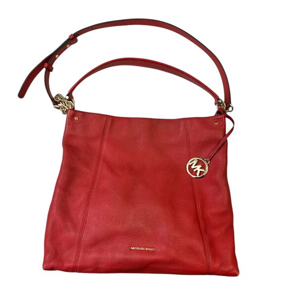 Michael Kors Red Leather Crossbody Hobo Handbag Bag Shoulder - Picture 2 of 16